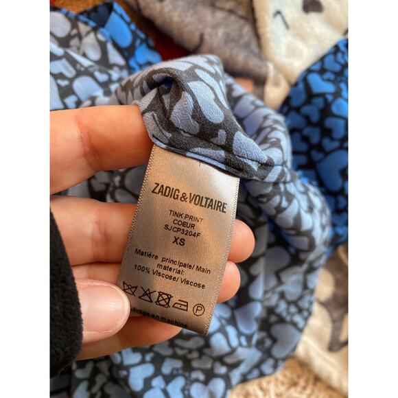 Zadig & Voltaire Tink Heart Print Long Sleeve Popover Blouse XS - Picture 5 of 5